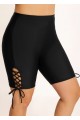 Black Lace Up Side Black Mid Waist Swim Bottom