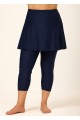 Navy Blue Flared Plus Size Modest Swimsuit Skort with Capri Leggings