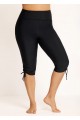 Plus Size Black High Waisted Tummy Control Side Drawstring Swimsuits Bottom Capri Pants