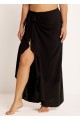 Curvy Black Side Slits Sarong Beachwear Cover Ups Dress