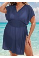 Purplish Blue V Neck Semi-Sheer Split Boho Style Cover Up