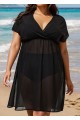 Black V Neck Semi-Sheer Split Boho Style Cover Up