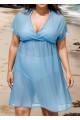 Baby Blue V Neck Semi-Sheer Split Boho Style Cover Up
