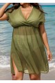Green V Neck Semi-Sheer Split Boho Style Cover Up