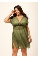 Green V Neck Semi-Sheer Split Boho Style Cover Up