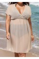 Gray V Neck Semi-Sheer Split Boho Style Cover Up