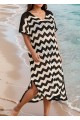 Black And White Geometric Slit Hem Cutout Swimsuit Cover Up