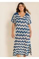 Blue And White Geometric Slit Hem Cutout Swimsuit Cover Up