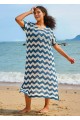 Blue And White Geometric Slit Hem Cutout Swimsuit Cover Up