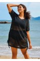 Black V Neck Cut Out Drawstring Swim Cover Up