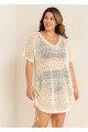 Beige V Neck Cut Out Drawstring Swim Cover Up