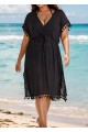 Black Weave Sleeveless Long Fringe Vacation Cover Up
