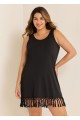 Black Round Neck Sleeveless Tassel Cover Up