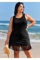 Black Round Neck Sleeveless Tassel Cover Up