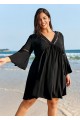 Plus Size Black V Neck Loose Side Slit Hem Cover Up