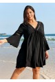 Plus Size Black V Neck Loose Side Slit Hem Cover Up
