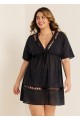 Black Fashionable Plus Size Hollow Out Short Sleeve Cover Up