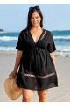Black Fashionable Plus Size Hollow Out Short Sleeve Cover Up