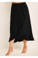 Black Plus Size Holiday Casual Ruffle Trim Tie Wrap Cover Up Skirt