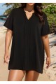 Plus Size Black Short Sleeves Gauze V Neck Beach Cover Ups Dress