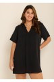 Plus Size Black Short Sleeves Gauze V Neck Beach Cover Ups Dress