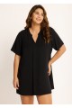 Plus Size Black Short Sleeves Gauze V Neck Beach Cover Ups Dress