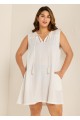 Curvy White Split Neckline Gauze Swimsuit Cover Up Shift Dress