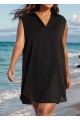 Curvy Black Split Neckline Gauze Swimsuit Cover Up Shift Dress