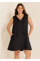 Curvy Black Split Neckline Gauze Swimsuit Cover Up Shift Dress