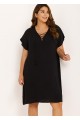 Black Lace Up Neckline Short Sleeves Plus Size Bathing Suit Cover Ups Dress