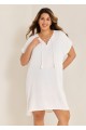 White Lace Up Neckline Short Sleeves Plus Size Bathing Suit Cover Ups Dress