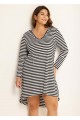 White Striped Hoodie Curvy Beachwear Cover Ups Dress
