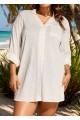 Plus Size White Button Front Collar Beachwear Cover Ups Blouse Dress