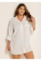 Plus Size White Button Front Collar Beachwear Cover Ups Blouse Dress