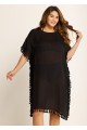 Plus Size Black Tassel Short Sleeve Swimsuit Cover Up Dress