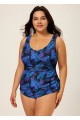 Purple Plants Print Stylish Plus Size Modest One Piece Swimsuit