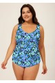 Blue Floral Plus Size Modest One Piece Swimsuit