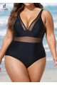 Black Mesh Adjustable Straps Women One Piece Swimsuit