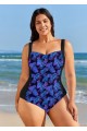 Curvy Purple Leaf Print Tummy Control Swimsuit And Swimwear One Piece Swimsuit