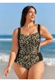 Plus Size Yellow Geometric Print Tummy Control Swimsuits One Piece Swimsuit