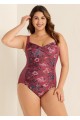 Red Floral Print Pleated Fashion One Piece Swimsuit