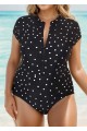 Vintage Polka Dots Zipper Women One Piece Swimsuit
