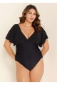 Black V Neck Mesh Flutter Sleeves One Piece Swimsuit