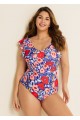 Stylish Floral Print Ruffle Sleeves Backless Rash Guard One Piece Swimsuit