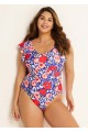 Stylish Floral Print Ruffle Sleeves Backless Rash Guard One Piece Swimsuit