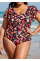 Curvy Red Floral Short Sleeve Swimsuit And Swimwear One Piece Swimsuit