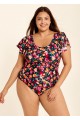 Curvy Red Floral Short Sleeve Swimsuit And Swimwear One Piece Swimsuit