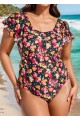 Curvy Red Floral Short Sleeve Swimsuit And Swimwear One Piece Swimsuit