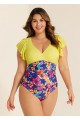 Yellow with Tropical Floral Print Ruffle Sleeved One Piece Swimsuit