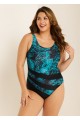Plus Size Green Leaf Print Color Block Swimsuit One Piece Swimsuit